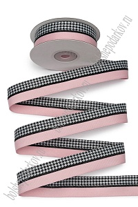 Лента декоративная 2,5 см*10 ярд с рисунком &quot;Гусиная лапка&quot; SF-7382, розовый №12