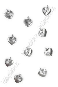 Подвеска металл 1,3*1,5 см &quot;Сердечко&quot; (10 шт) SF-7745, серебро