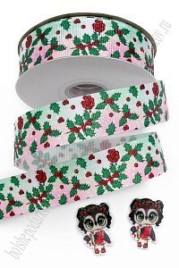 Лента репсовая 2,5 см*25 ярд с рисунком &quot;Ягодки&quot; SF-6131