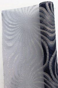 Органза 48 см*5 ярд &quot;Узоры с глиттером&quot; (SF-769-2) темно-синий