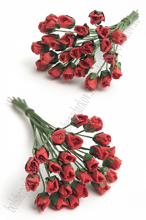 Тайские бумажные цветочки 0,5 см на веточке &quot;Бутон розы&quot; (25 шт) Т1/101, красный
