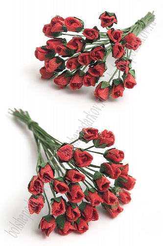 Тайские бумажные цветочки 0,5 см на веточке &amp;quot;Бутон розы&amp;quot; (25 шт) Т1/101, красный