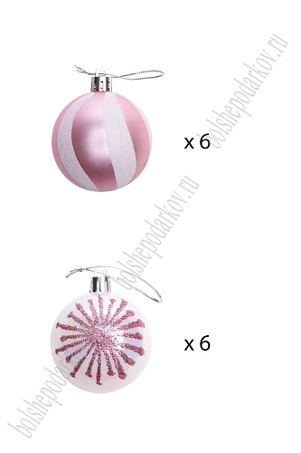 Набор новогодних шаров 6 см (12 шт) SF-7805, светло-розовый