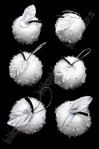 Набор новогодних украшений &amp;quot;Яблочко&amp;quot; 4 см (6 шт) SF-8036, белый