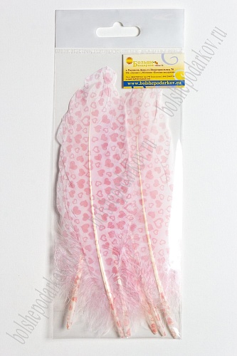Перья декоративные 16*4,5 см (6 шт) &amp;quot;Сердечки&amp;quot; красные