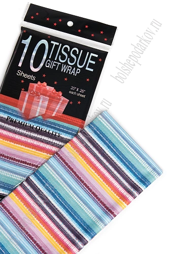 Бумага тишью 50*66 см &amp;quot;Разноцветные полоски&amp;quot; (10 листов) SF-5830