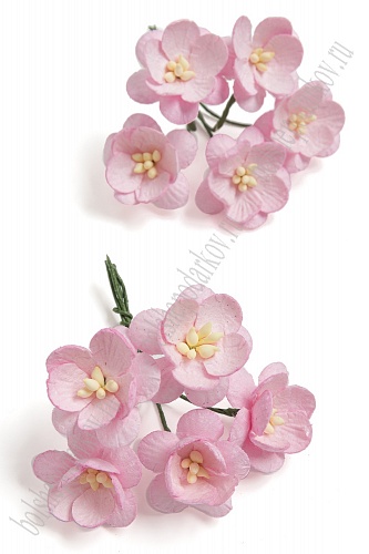Тайские бумажные цветочки 2,5 см на веточке &amp;quot;Цветущая вишня&amp;quot; (10 шт) S3/3, светло-розовый