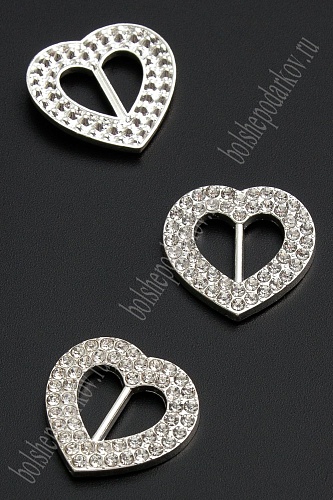 Пряжка со стразами 2 ряда (5 шт) 22*20 мм &amp;quot;Сердце&amp;quot; SF-2041