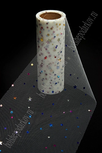 Фатин с пайетками &amp;quot;Звездочки&amp;quot; 15 см*10 ярд (SF-2945) айвори №33
