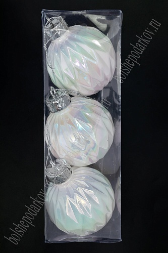 Набор новогодних шаров 8 см (3 шт) SF-7805, белый №1