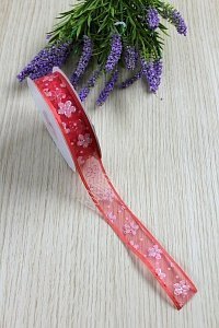 Лента органза 2,5 см*20 ярд &quot;Цветочки&quot; с блестками (SF-717) коралловый №193