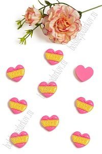 Кабошон "Сердечко LOVE" (50 шт) SF-5709, ярко-розовый/желтый