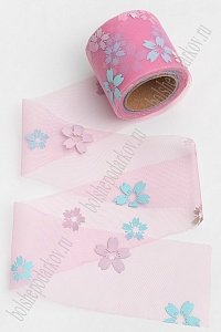Фатин «Цветочки» 5,5 см*15 ярд (SF-6042) розовый №46