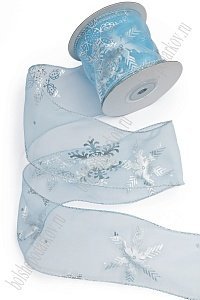 Лента органза с декоративным швом &quot;Снежинки&quot; 6 см*10 ярд (SF-7333) голубой №1093