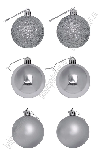 Набор новогодних шаров 6 см (12 шт) SF-7334, серебро №3