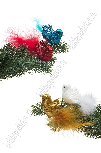 Птички декоративные с зажимом 9,5 см (4 шт) SF-5036, микс №4