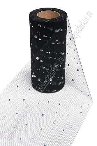 Фатин с пайетками &amp;quot;Горох&amp;quot; 15 см*25 ярд (SF-2939) черный №12