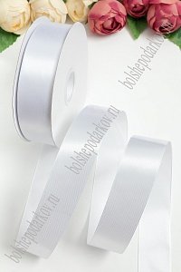 Лента атласная 4 см*100 ярд (SF-6021) белый №01 УЦЕНКА