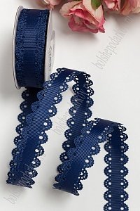 Лента репсовая с ажурными краями, 2 см (SF-3453) темно-синий №38