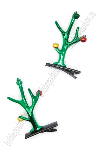 Новогодние заколки &amp;quot;Рожки&amp;quot; (1 пара) SF-7562, зеленый №10