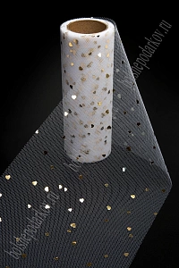 Фатин с пайетками &quot;Сердечки&quot; 15 см*10 ярд (SF-2948) белый