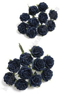 Тайские бумажные цветочки 2 см на веточке &quot;Розочка&quot; (20 шт) R4/422, темно-синий