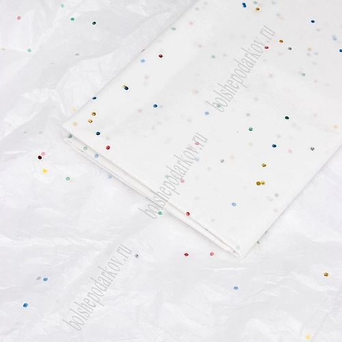 Бумага тишью с блестками 50*66 см (10 листов) SF-2860, белый/мультиколор №045
