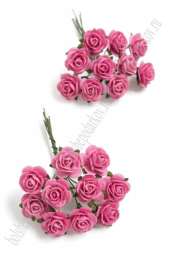 Тайские бумажные цветочки 1,5 см на веточке &amp;quot;Розочка&amp;quot; (20 шт) R8/4, ярко-розовый