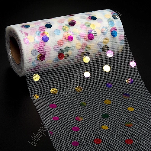 Фатин &amp;quot;Разноцветный горох&amp;quot; 15 см*25 ярд (SF-2951) молочный