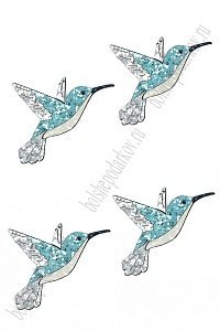 Лазерная вырубка из кожзама "Колибри №1" (10 шт) голубой, несклеенная