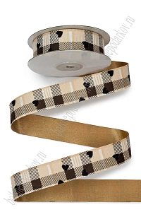 Лента декоративная двусторонняя &quot;Клетка и сердечко&quot; 2,5 см*10 ярд (SF-7544) бежевый №1