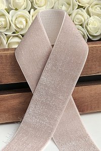 Лента бархатная с люрексом 3,8 см*10 ярд (SF-6069) дымчато-розовый №8