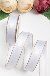 Лента репсовая с люрексом и атласной вставкой 2,5 см*20 ярд (SF-5851) белый/золото №01