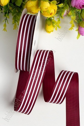 Лента репсовая 2,5 см*20 ярд &amp;quot;Полоска&amp;quot; SF-1312, бордовый №48