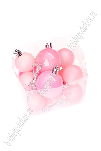 Набор новогодних шаров микс (12 шт) SF-8001, розовый №1