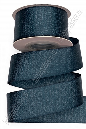Лента атласная двусторонняя с люрексом 4 см*10 ярд (SF-7312) темно-синий №365/серебро