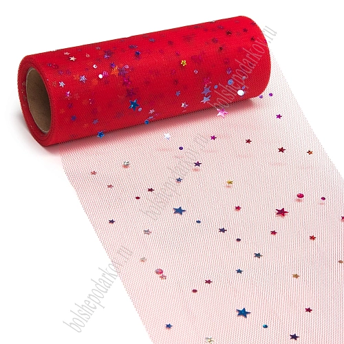 Фатин с пайетками &amp;quot;Звездочки&amp;quot; 15 см*10 ярд (SF-2945) красный №37