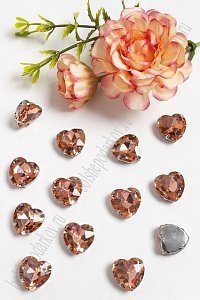 Стразы пришивные 16 мм &quot;Сердечко&quot; (10 шт) SF-3715, розовый персик №19