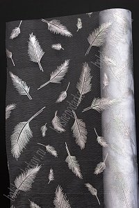 Органза 48 см*5 ярд "Перья" (SF-3133) серебряный/белый