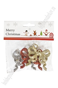 Новогодние украшения с блестками &quot;Бантик&quot; 6 см (3 шт) SF-3510