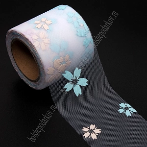 Фатин «Цветочки» 5,5 см*15 ярд (SF-6042) белый №1А