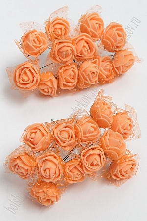 Головки цветков &quot;Розочка&quot; на веточке с сеточкой, 144 шт (SF-043) персиковый