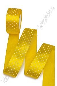 Лента атласная в горошек 4 см*25 ярд (SF-1365) желтый №132