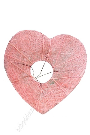 Каркас для букета Сердце с декором, сизаль 25 см, розовый