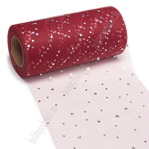 Фатин с пайетками &amp;quot;Горох&amp;quot; 15 см*25 ярд (SF-2939) бордовый №22