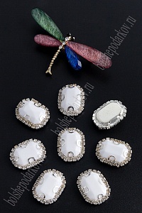 Стразы пришивные в серебряной оправе 18*24 мм "Прямоугольник" (5 шт) SF-2050, белый №26