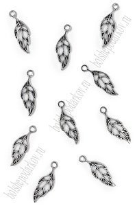 Подвеска металл 1*3 см &quot;Листик&quot; (10 шт) SF-7745, серебро