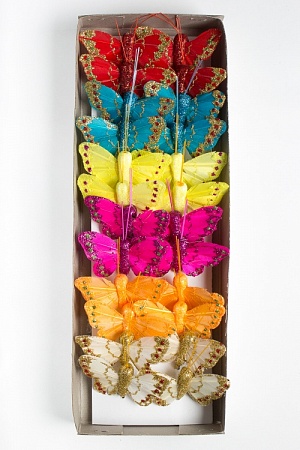 Бабочки декоративные 5 см на проволоке (24 шт) SF-2558, ассорти