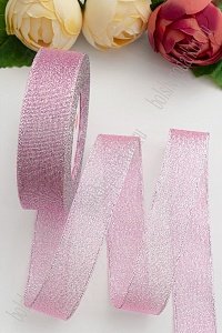 Лента парча 2,5 см*25 ярд (SF-1794) розовый/серебро №04