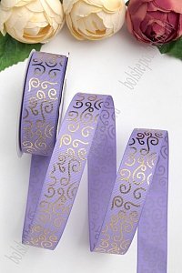 Лента репсовая 2,5 см*20 ярд &quot;Узор&quot; SF-5852, фиолетовый/золото №21